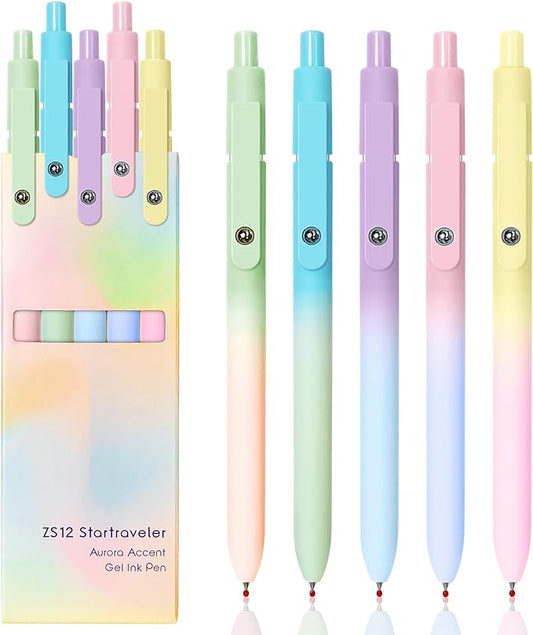 Gel Pens, 5 Pcs Medium Point Smooth Writing Pens Cute Pens for Women, High-End Series 0.7mm Black Ink Pens for Journaling Note Taking, School Office Supplies (5 Pcs Gradient Morandi)