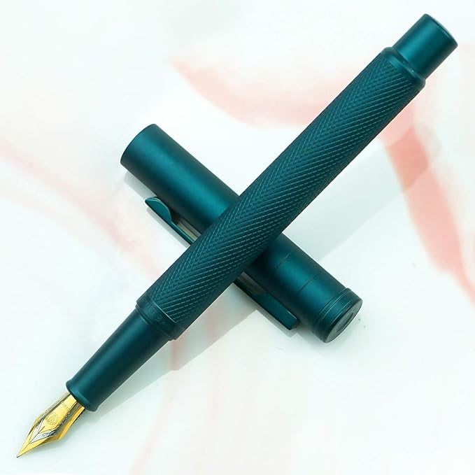 Asvine Dark Green Forest Fountain Pen Extra Fine Nib Classic Design with Converter and Metal Pen Case Set