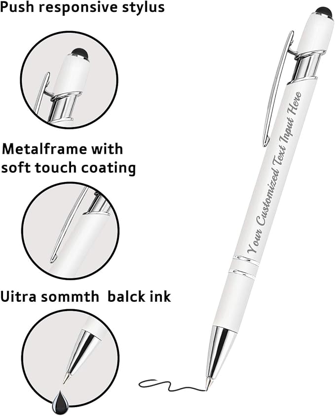 Personalized Ballpoint Pen 50 Custom Pens Free Engraved Bulk with Name Logo, Soft Black Ink Stylus with Touch Metal Office, Gift for Anniversaries, Graduations, Birthdays