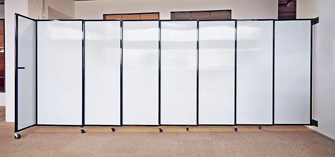 Wall-Mounted Sliding StraightWall Room Divider | Adjustable Widths | Locking Wheels | Room Separator | Up to 7'2" Wide x 6'10" Tall Powder Blue Fabric Panels
