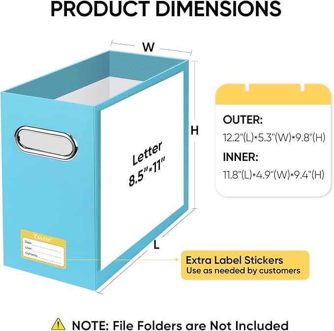 BALEINE File Organizer Box, Cardboard File Folder Organizer with Handle for Letter Size, Portable Collapsible Hanging Filing Box for Home Office Document Storage (2 Pack, Blue)