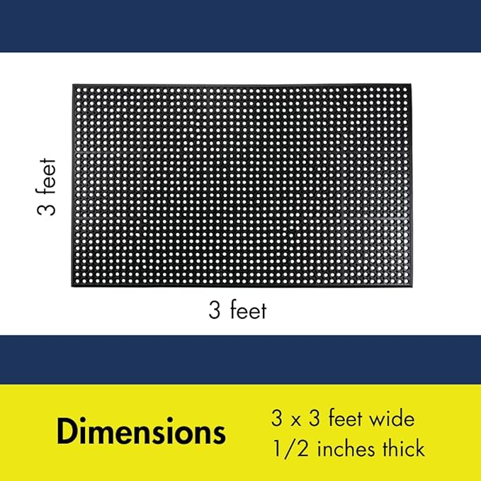 NoTrax 3' x 3' Anti-Fatigue Lightweight Restaurant Rubber Floor Mat with Drainage Holes, Beveled Edges, Non-Slip Mats, Red, T30 Competitor, T30S0033RD