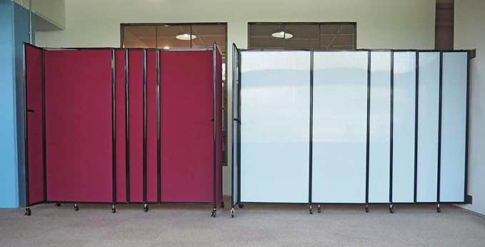 Wall-Mounted Sliding StraightWall Room Divider | Adjustable Widths | Locking Wheels | Room Separator | Up to 7'2" Wide x 4' Tall Navy Blue Fabric Panels