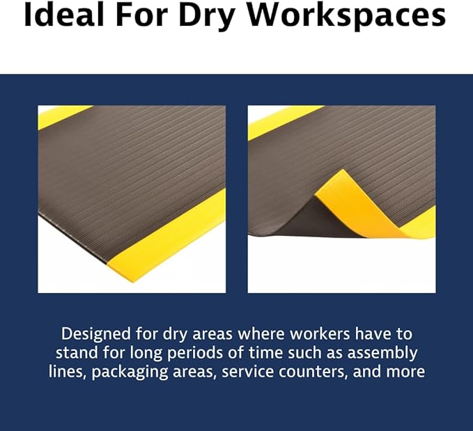 Notrax 410 Airug® 3' x 12' x 3/8" Anti Fatigue Mat, Enhanced Slip Resistance with Beveled Edges and Ribbed Surface, Ideal for Industrial and Commercial Workplaces, Black/Yellow, 410S3312BY