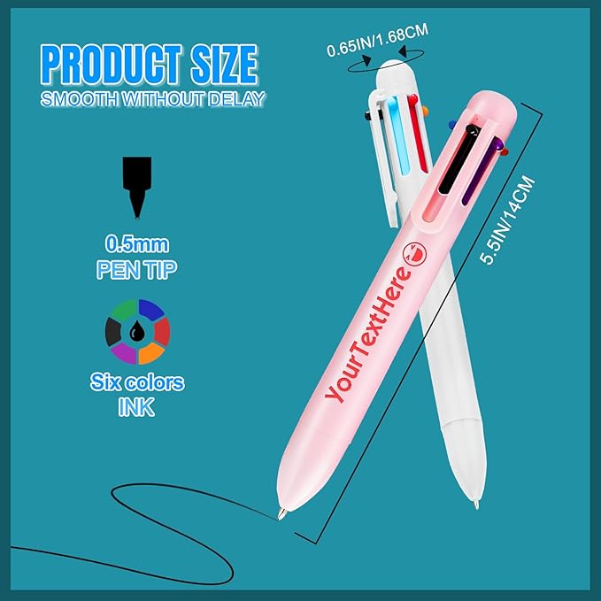 Custom 6-In-1 Multicolor Ballpoint Pen 0.5mm Tip Personalized Pens with Text Logo Name Printed Customized Pens Gift for Businesses School Office Employee Exhibition, 280PCS