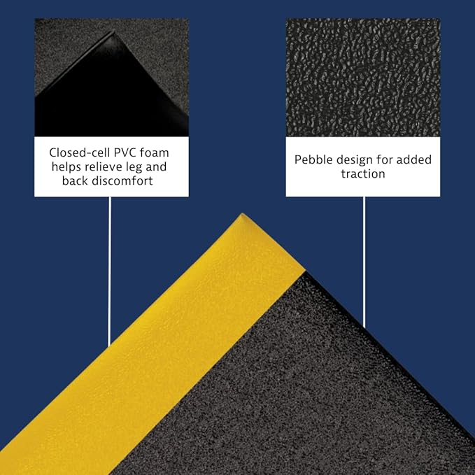 Notrax 411 Sof-Tred™ 3' x 5' x 9/16" Anti Fatigue Mat, Enhanced Slip Resistance with Beveled Edges and Pebbled Surface, Ideal for Industrial and Commercial Workplaces, Black/Yellow, 411S0435BY