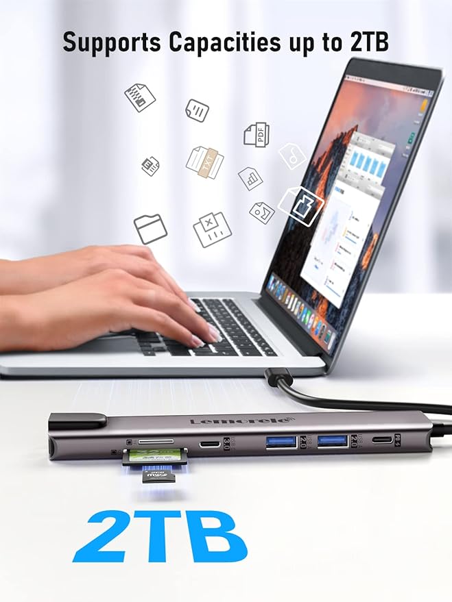 Lemorele Aluminium USB C Laptop Docking Station Dual Monitor 11 in 1 Hub Adapter w/ 2 HDMI 4K, 100W PD, Gigabit Ethernet, SD/TF, 4 USB3.0/USB2.0, USB C 3.0, for Dell HP Lenovo Surface Typc C Laptop