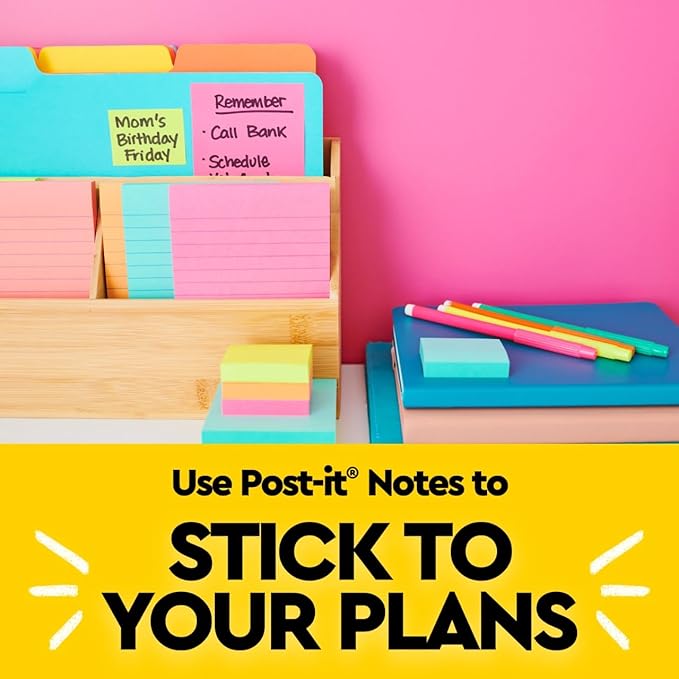 Post-it Mini Notes, 1 3/8 x 1 7/8 in, 24 Pads, America's #1 Favorite Sticky Notes, Poptimistic Post-it Notes, Post-it Notes, Power Pink, Aqua Blue, Vital Orange, Neon Green, Guava Pink