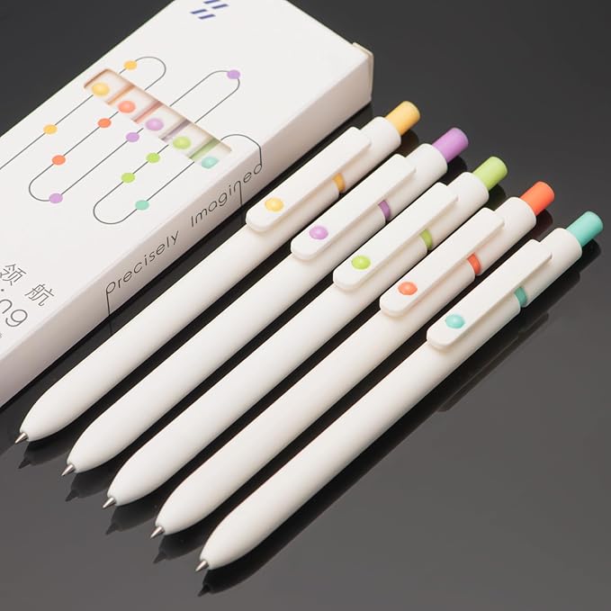 5PCS Zennyth Retractable Gel Pens Set, Quick Dry Black Ink Fine Point Roller Ball Gel Ink Pen for Smooth Writing (Pearl White)