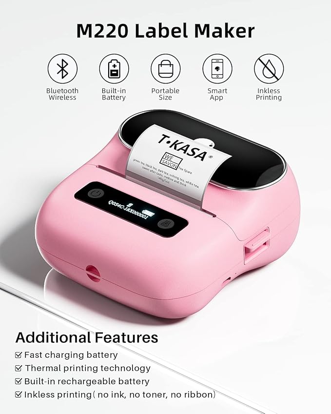 Phomemo M220 Portable Thermal Label Makers, Wireless Label Printer for Address, Labeling, Mailing, Office Supplies Organizing, Label Maker Machine with Tape, Sticker Printer with 3 Rolls of Labels