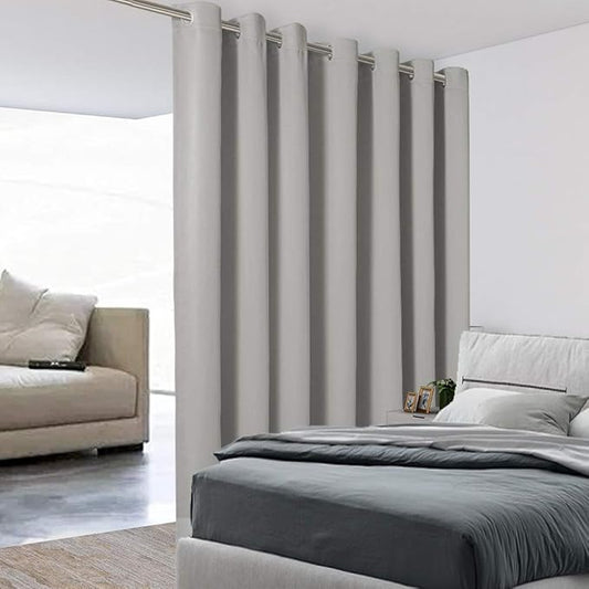 BONZER Room Divider Curtain Total Privacy Wall Extra Wide Grommet Room Darkening Curtains for Patio Sliding Glass Door, 96L x 120W Inch (8L x 10W ft), 1 Panel, Silver
