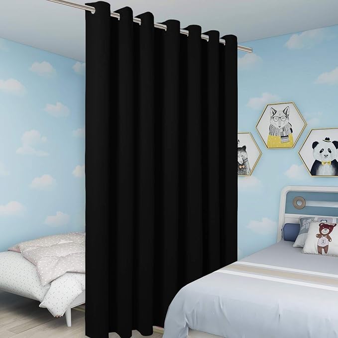 BONZER Extra Wide Room Divider Curtain Total Privacy Wall Noise Reducing Blackout Curtains for Patio Sliding Glass Door, 96L x 120W Inch (8L x 10W ft), 1 Panel, Black
