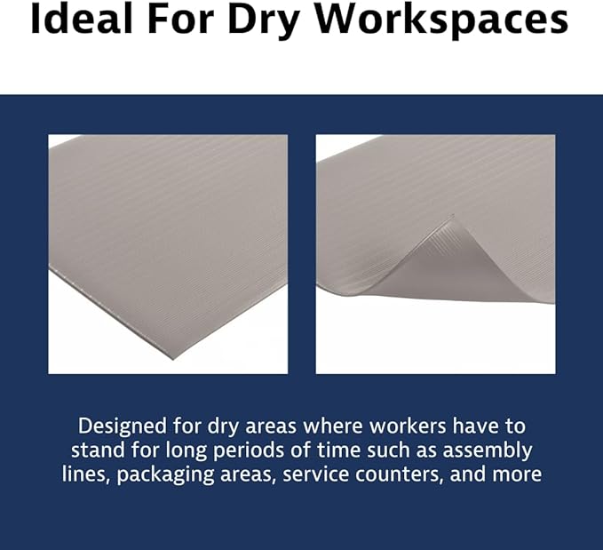 Notrax 410 Airug® 2' x 3' x 3/8" Anti Fatigue Mat, Enhanced Slip Resistance with Beveled Edges and Ribbed Surface, Ideal for Industrial and Commercial Workplaces, Gray, 410S0323GY