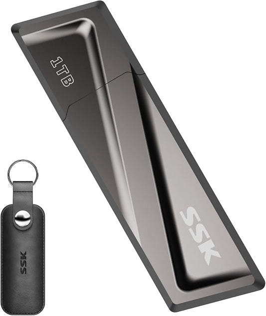 SSK 1TB USB Flash Drive 550MB/s USB3.2 Gen2 SSD Thumb Drive Fast Transfer Speed Externel Solid State Drive with USB C Adapter USB-C Memory Stick for Type-C Smartphone,MacBook/Pro/Air Laptop and More