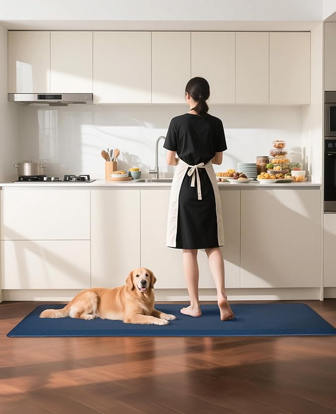 Ophanie Kitchen Mats for Floor, 3/4 Inch Thick Kitchen Rugs, Anti Fatigue Standing Cushioned Mat, Waterproof,Comfort Ergonomic Mat for Office, Home, Sink, 24'' x 70'' Blue Non-Slip Bottom