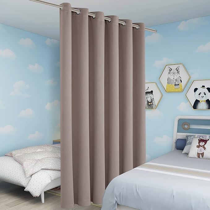 BONZER Room Divider Curtain Total Privacy Wall Noise Reducing Wide Blackout Curtains for Patio Sliding Glass Door, 84L x 70W Inch (7L x 5.8W ft), 1 Panel, Khaki