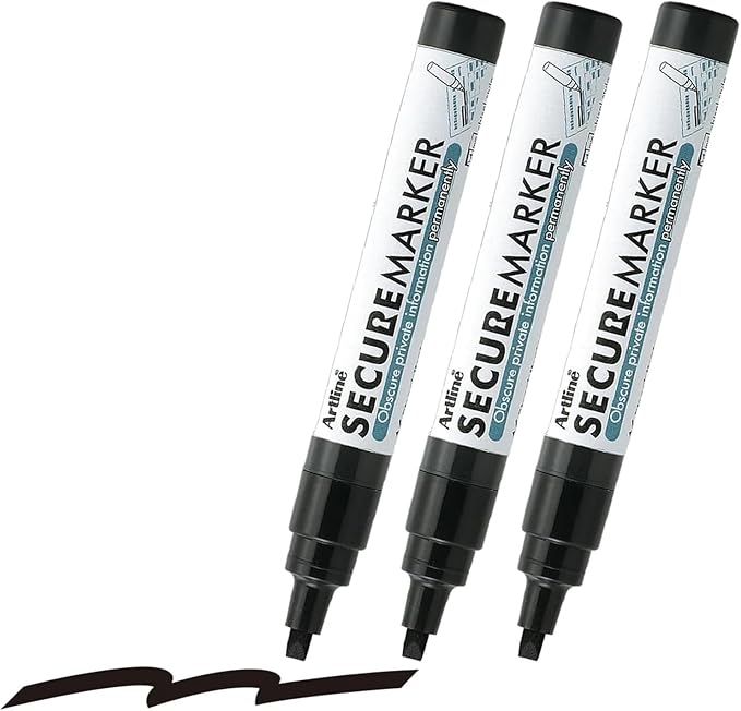 Artline Secure Marker Redacting Pen | Blackout Marker | Blacks Out Private Information | Convenient 3-Pack