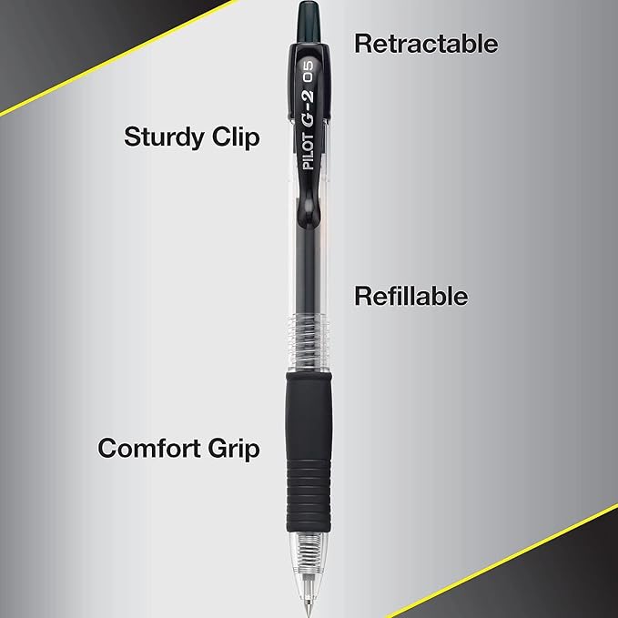 G2 Retractable Premium Gel Ink Roller Ball Pens Extra Fine Point (.5mm) Purple Ink 5 pack; Refillable & Premium Comfort Grip Bundle with Plastic Reusable Pouch
