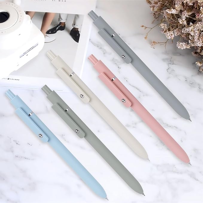 ITAWIXS Aesthetic Gel Ink Pens, 5pcs Fine Point Smooth Writing Pens, Office Desk Accessories, Cute Morandi Pens for journaling School Office Supplies, Gifts for Women and Men