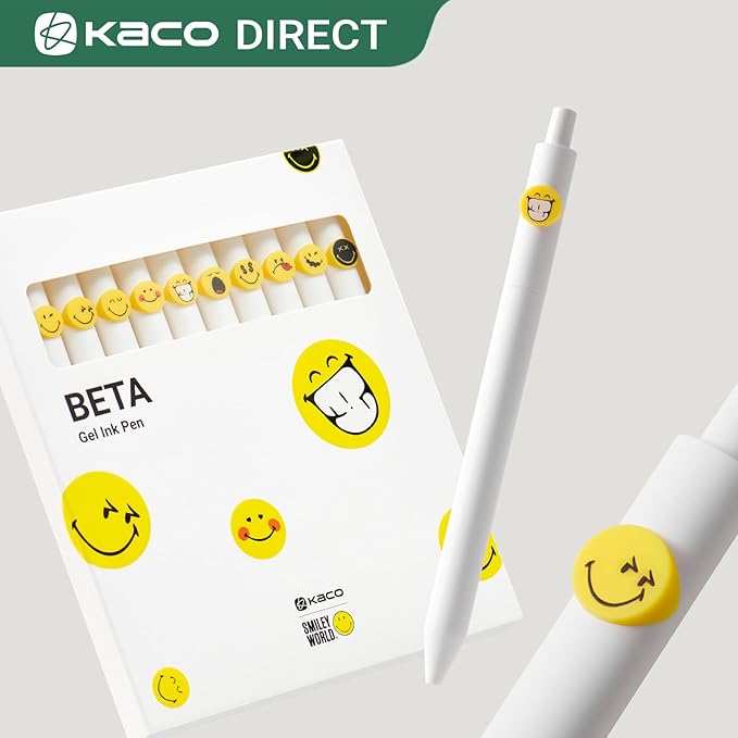 Kaco Cute Gel Pens, 10 Pieces Set Black Ink 0.5 mm Fine Point, Retractable Quick Drying Aesthetic Cute Pens (10 Style Set)