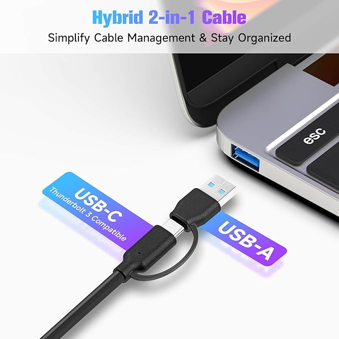 RSHTECH 10 Ports Powered USB 3.2/USB C Hub Splitter 60W with 3 x 10Gbps USB 3.2 Ports (2C + 1A),7 x USB 3.0 Ports (4C +3A), 3.3ft Cable and Individual Touch Switches for Laptop PC
