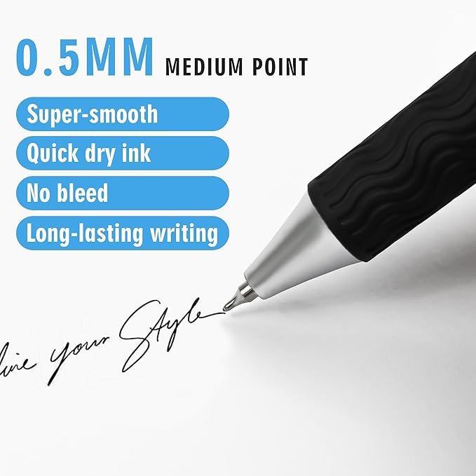 Black Gel Pens, 50Pack Bulk Black Gel Pens, 0.5mm Fine Tip, Black Ink, Smudge-Free, Retractable Ballpoint Pen, Ideal for School, Office, Nurse Documentation (Brown Barrel)