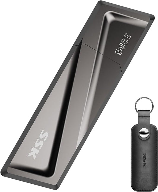 SSK 128GB USB Flash Drive 550MB/s USB 3.2 Gen2 USB Thumb Drive Fast Transfer Speed Externel Solid State Drive +USB C Adapter USB C Memory Stick for Type C Smartphone,MacBook/Pro/Air Laptop and More