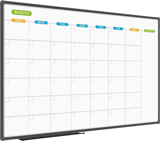 JILoffice Large Dry Erase Calendar Whiteboard - Magnetic White Board Calendar Monthly 60 X 40 Inch, Black Aluminum Frame Wall Mounted Board for Office Home and School