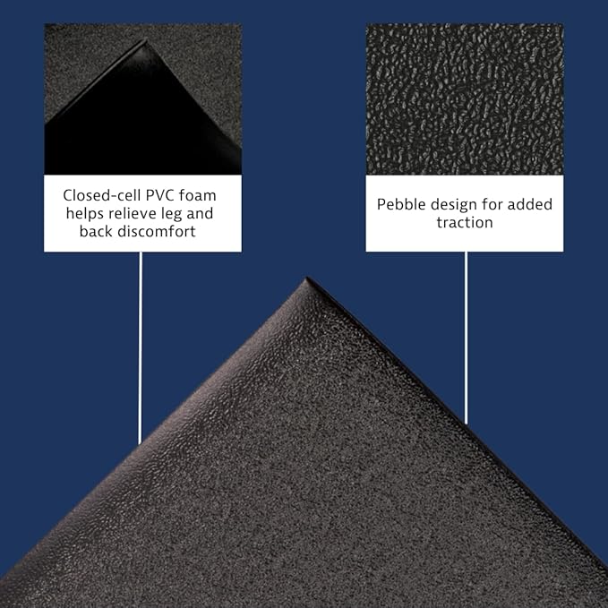 Notrax 411 Sof-Tred™ 2' x 3' x 3/8" Anti Fatigue Mat, Enhanced Slip Resistance with Beveled Edges and Pebbled Surface, Ideal for Industrial and Commercial Workplaces, Black, 411S0323BL
