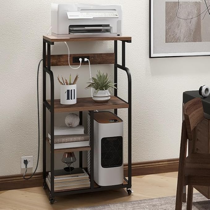 VEDECASA Large Printer Stand Cart with Charging Station USB Port 21.2"x15.7"x42.3" Tall 3-Tier Adjustable Shelf Storage Home Office Rolling Stand with Wheels