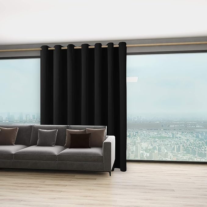 BONZER Extra Wide Room Divider Curtain Total Privacy Wall Noise Reducing Blackout Curtains for Patio Sliding Glass Door, 108L x 150W Inch (9L x 12.5W ft), 1 Panel, Black