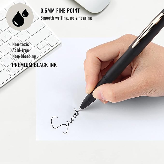 Pens, P-223A, Gel Pens Fine Point [0.5mm] Black Ink, Roller Ballpoint Pens Matt Design, Stationery Pens for School Office Supplies