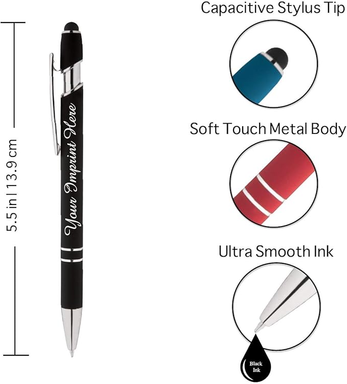 Up to 500 Pcs Custom Pens Bulk | Rainbow of Colors | Soft-Touch Metal Black Ink Personalized with Name or Message (Dark Blue, 300)