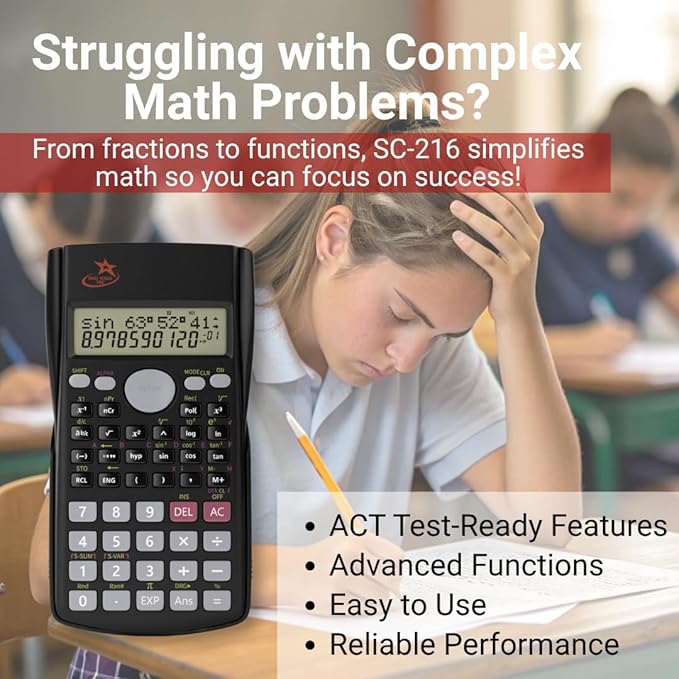 SC 216 Non Graphing Scientific Calculator for School by Red Star Tec (2 Pack Bundle)