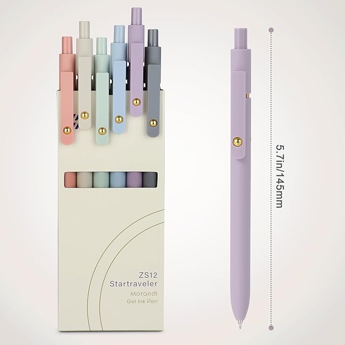 FIOVER Gel Pens, 6pcs 0.7mm Fine Point Black Ink, Smooth Writing Pens for Journaling, Nurse Aesthetic Cute Office School Supplies, Gifts for Women and Men (6Pcs Morandi-Black Ink)