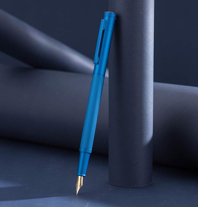 Hongdian 1851 Sky Blue Forest Fountain Pen Medium Nib, Classic Design with Converter and Metal Pen Case