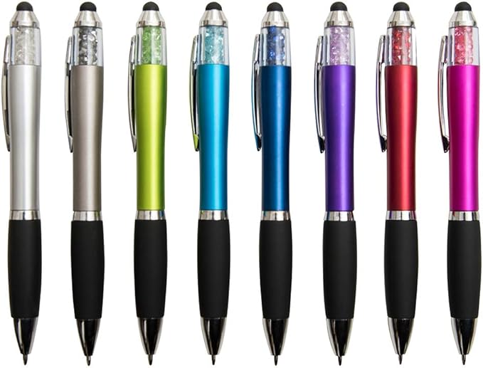 MiSiBao Stylus Pens for Touch Screens Ballpoint Pens Black Ink 1.0mm Medium Point with Crystals and Comfort Grip (8 Count+3 Refills)