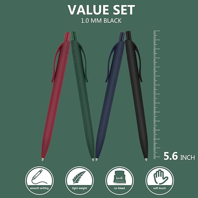 Deegtran Retractable Ballpoint Pens, 200 Pack, No Bleed, Medium Point, Smooth Ink, 1.0MM Black Ink