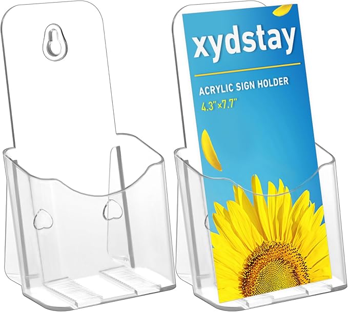 Acrylic Brochure Holder 4x9 Inches Slant Back Design, Clear Display Stand, Plastic Table Stand Sign Holder,Pamphlet Holder Flyer Holder, Acrylic Display Stand, Acrylic Table Signs Plastic Paper Holder for Office, Home, Store, 2 Pack