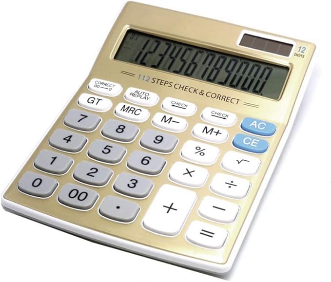 Meichoon Desktop Calculator Standard Function Solar Battery Dual Power with 12 Digit Large LCD Display Basic Calculating Machine for Office/Home Elegant Design KA05