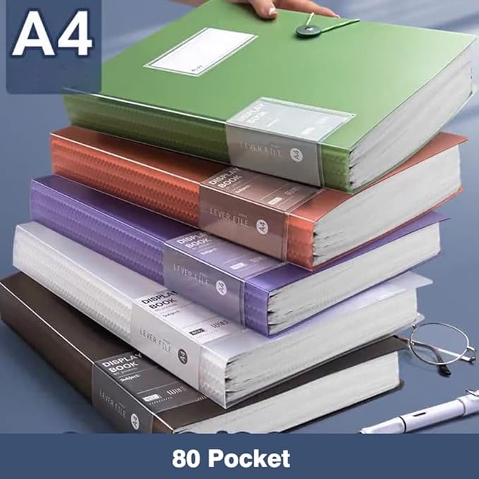 A4 80 Pockets 160/Sides Display Book Paper Document Holder, Business Presentation Book Presentation Folder (80 Pockets Transparent Pink)