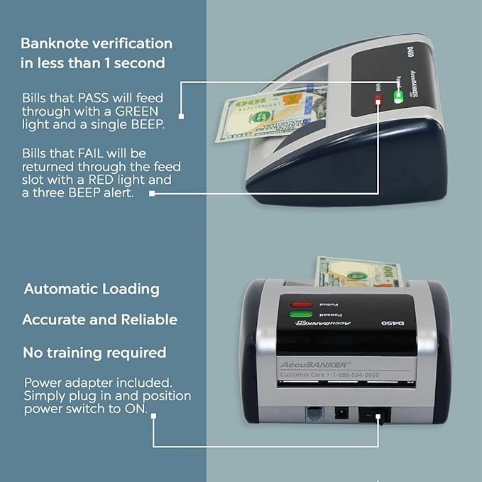 AccuBANKER D450 Counterfeit Money Checker Machine with Magnetic, Infrared, Watermark and Micro-Printing Detection & 5-Pack Counterfeit Bill Detector Pens Bundle