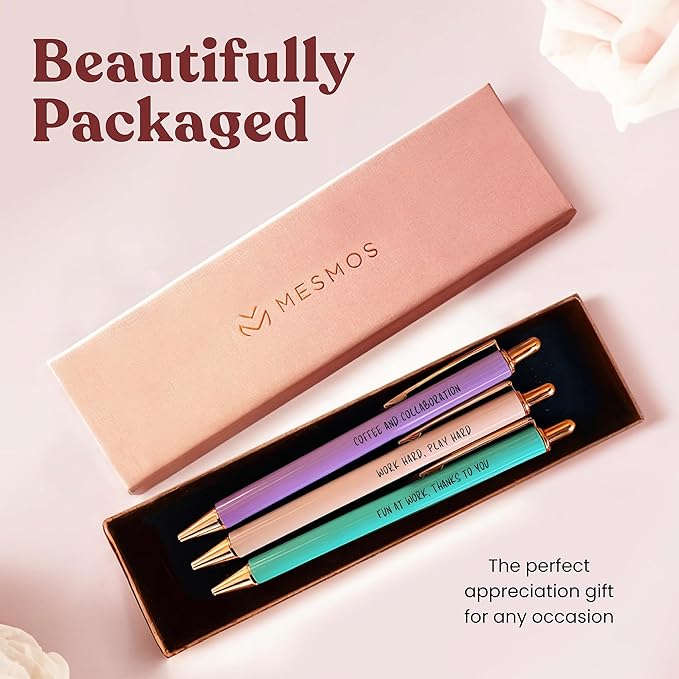 MESMOS 3pk Fancy Pen Set, Thank You Coworker Gifts for Women, Appreciation Gifts for Coworkers Female, Work Besties Women, Going Away Farewell Birthday Gift