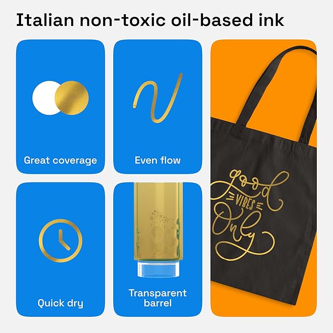 ARTISTRO 2 Gold Permanent Marker - Waterproof Markers for Tire, Fabric, Rocks, Glass, Ceramic, Wood, Paper - Oil Based Paint Pens - Medium Tip 3mm