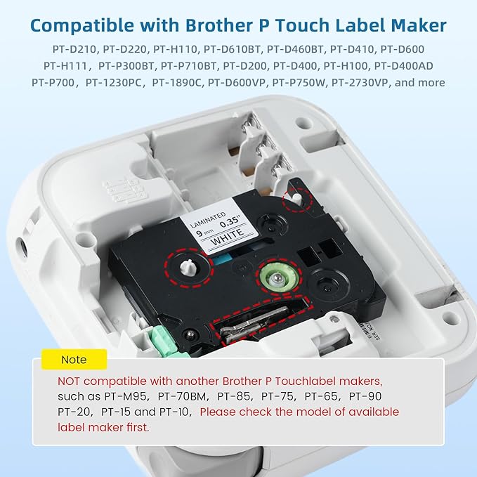 Airmall TZe-221 TZ Tape 9mm 0.35 Laminated White Replacement for Brother P Touch Label Tape 9mm Label Maker Tape Work with Brother Label Maker Tape PT-D210 PT-D220 PT-H103W PT-1890 PT-D600, 4-Pack