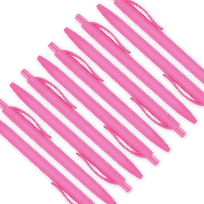 Deegtran Pens Bulk, 100 Pack No Bleed Pink Barrel Click Pens, Medium Point, Smooth Ink, 1.0MM Black Ink