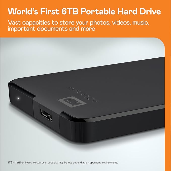 WD 1TB Elements Portable External Hard Drive for Windows, USB 3.2 Gen 1/USB 3.0 for PC & Mac, Plug and Play Ready - WDBUZG0010BBK-WESN