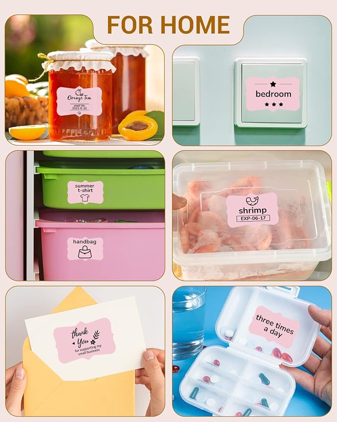 Phomemo Pink Thermal Labels for Shipping Label Printer for Small Business Supplies - 3" x 2" / 500 Pink Labels/Roll, Commercial Grade Round Stickers Roll for Custom Stickers Personalized & Business
