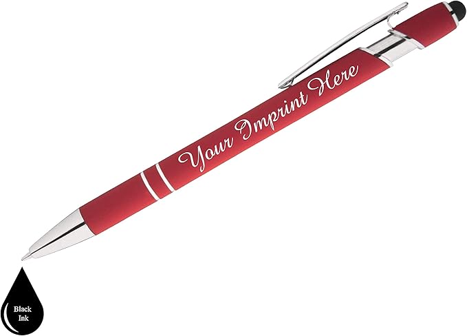 Up to 500 Pcs Custom Pens Bulk | Rainbow of Colors | Soft-Touch Metal Black Ink Personalized with Name or Message (Red, 250 pcs)