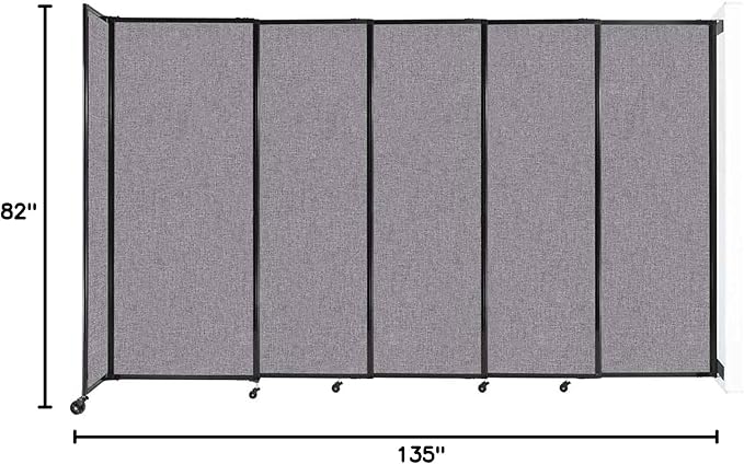 Wall-Mounted Sliding StraightWall Room Divider | Adjustable Widths | Locking Wheels | Room Separator | Up to 11'3" Wide x 6'10" Tall Cloud Gray Fabric Panels